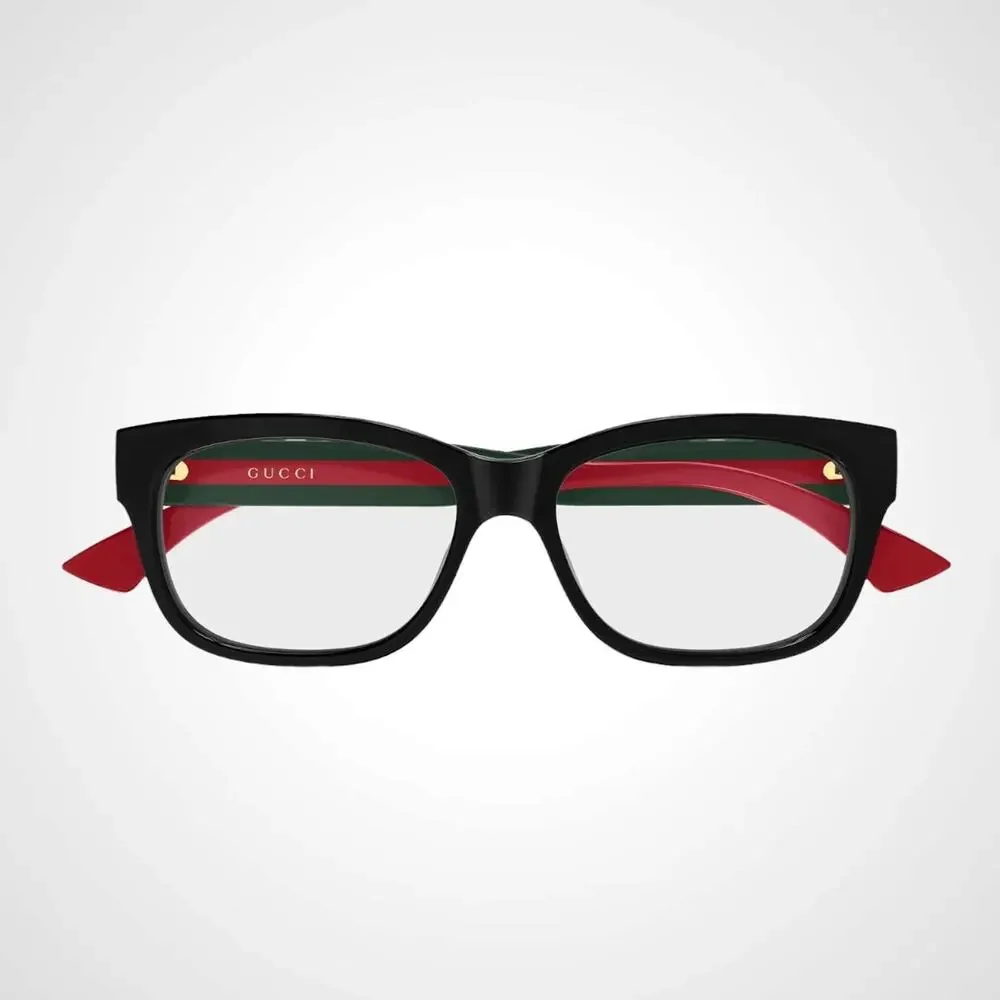 New GUCCI Eyeglasses Black 51-15-140 Rectangular Cat Eye Green Red
